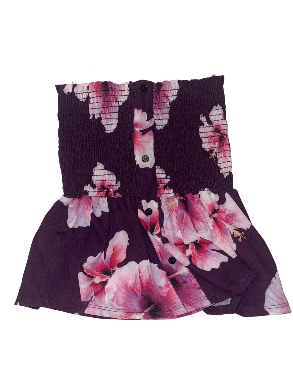 Floral Smocked Strapless Camisole in Purple with Pink Blossoms